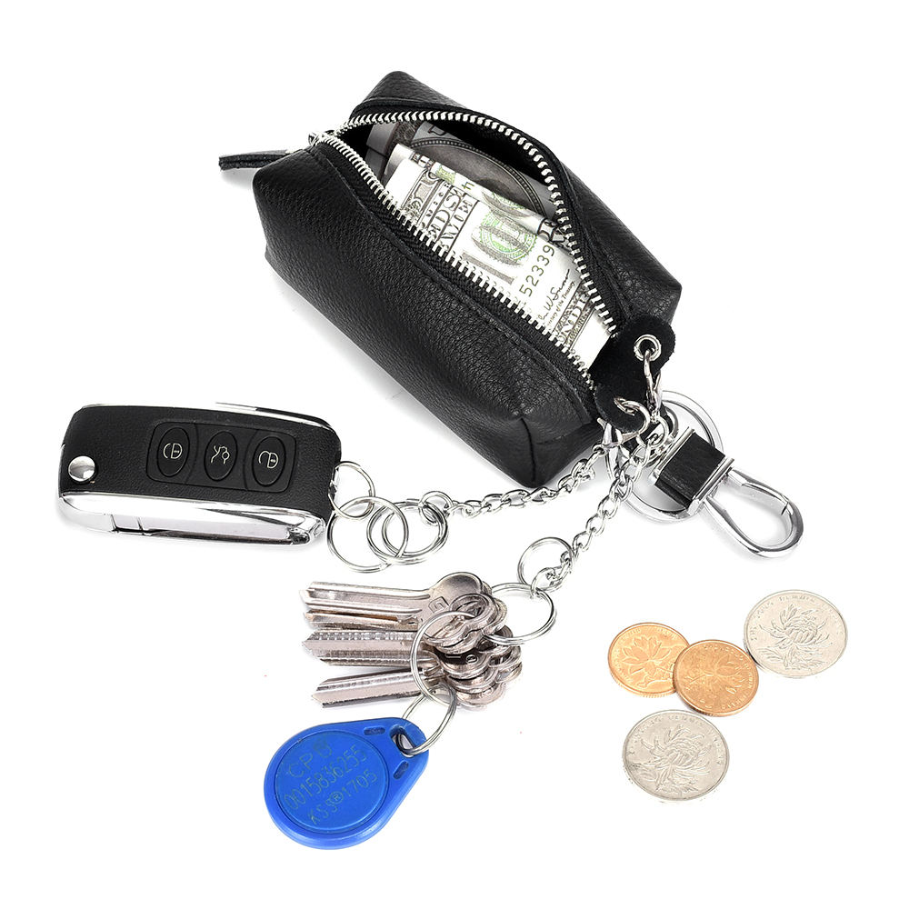 FY CL-2720 Soft Leather Car Key Bag | Zipper Key Holder | Genuine Leather Key Case
